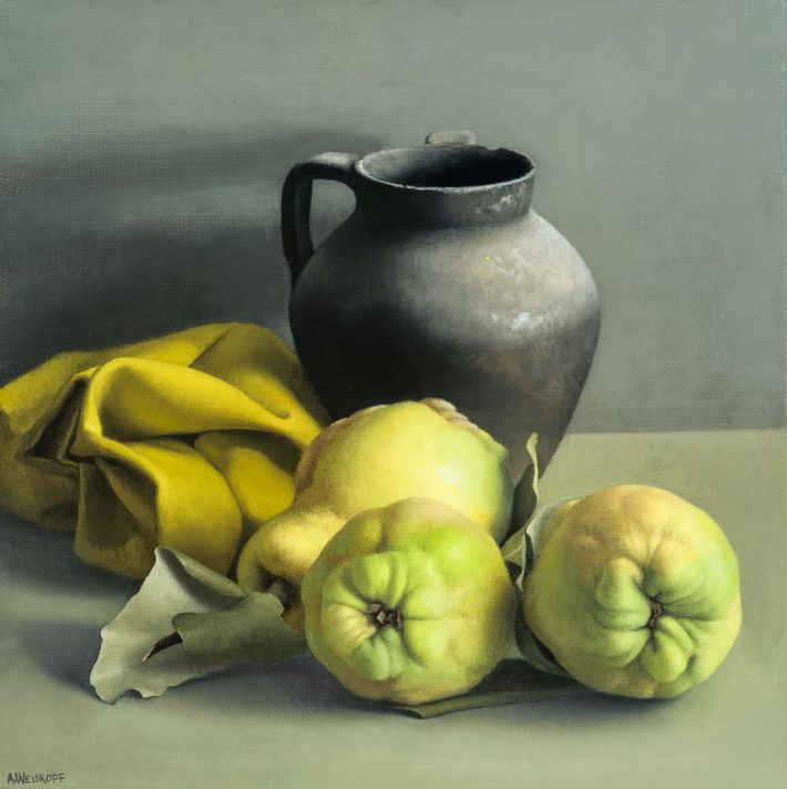 Still Life with Quinces and Black Vase, 2014. Oil on canvas. 12 x 12 inches.