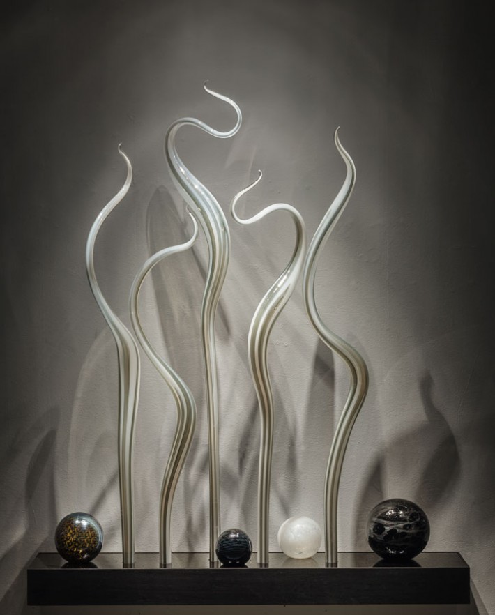 Heron and Float Fiori, 2014. Glass. 67 x 60 x 12 inches