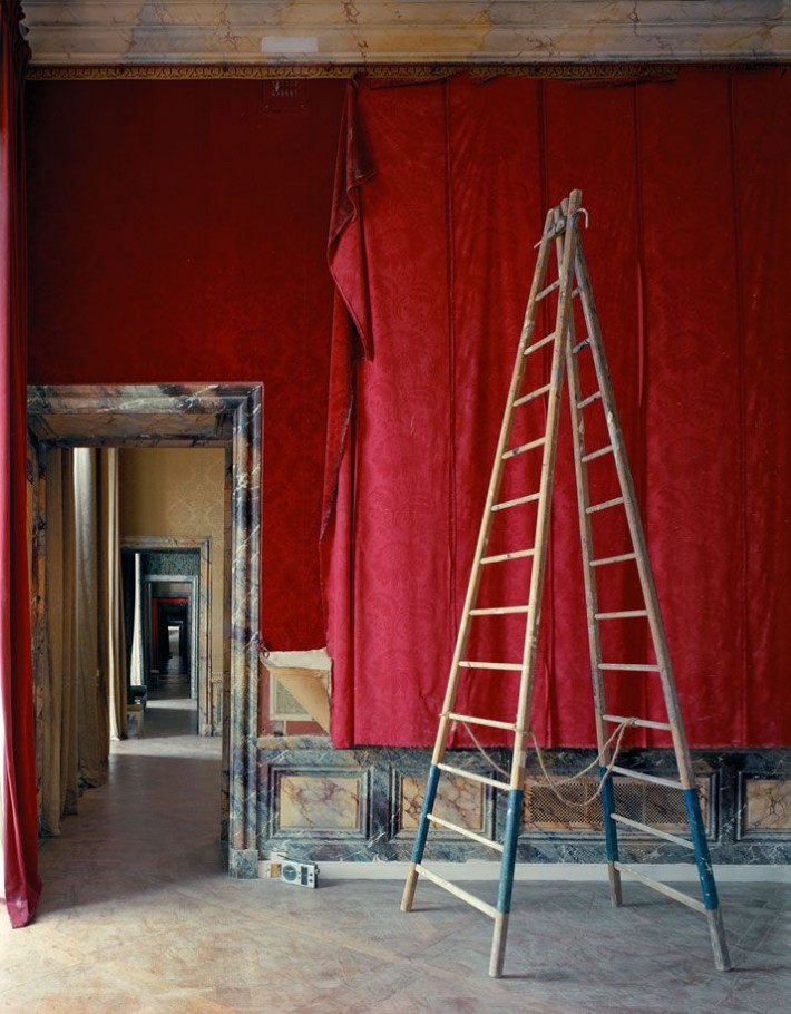 Velvet wallpaper awaiting repair, taken in 1985, Robert Polidori.