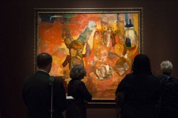 The Smithsonian’s National Museum of African Art is showcasing selected pieces. Nov. 6, 2014 Members of the media see pieces from the Bill and Camille Cosby Collection at the Smithsonian’s National Museum of African Art in Washington. Evan Vucci/Associated Press 