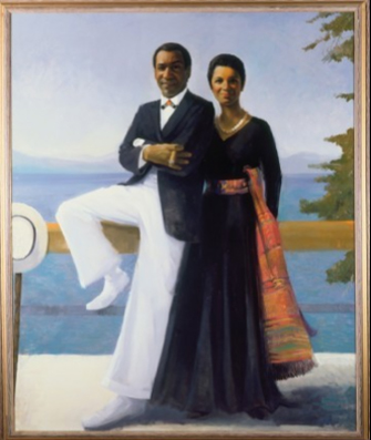 The Smithsonian’s National Museum of African Art is showcasing selected pieces. Simmie Knox (1935). “Portrait of Bill and Camille Cosby,” 1984. Oil on canvas. David Stansbury/Collection of Camille O. and William H. Cosby Jr. 