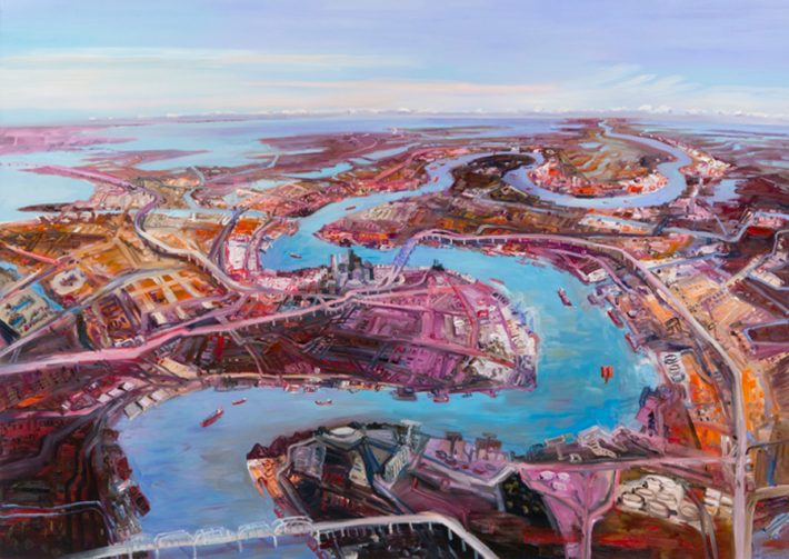 New Orleans From Above, Looking South to Venice, 2013, Oil on linen, 66 x 93 inches