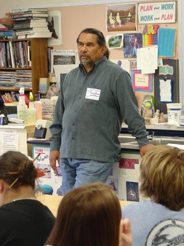 Jesús Moroles spoke to area students at Flower Mound High School. He described his work as “a discussion of how man exists in nature and touches nature and uses nature.” [File 2005}