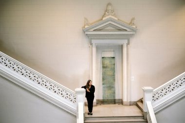Dawn DeDeaux stands near her sculpture “Rushed in Near Ten…” at the New Orleans Museum of Art. William Widmer for The New York Times