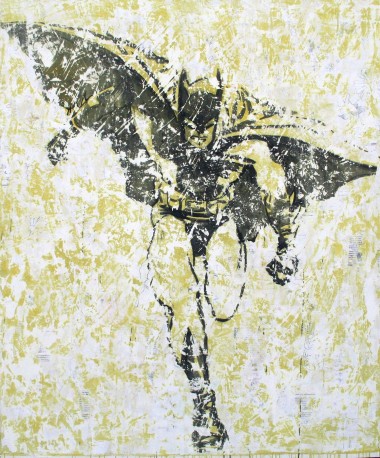 Nicole Charbonnet, Batman. 2008, acrylic, plaster and paper on canvas. 72 x 60 inches.