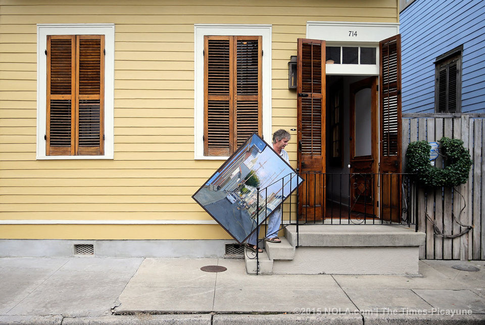 Simon Gunning, and his new studio in Faubourg Marigny in New Orleans, photographed on Thursday August 20, 2015. After decades working in a cramped attic studio at his adjacent home, Gunning worked with wife Shelly to convert a neighboring shotgun into a comfortable studio to make his large scale landscape paintings. (Photo by David Grunfeld, NOLA.com | The Times-Picayune)