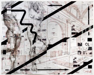 Time to Time, 2015 | Charcoal, graphite, ink on book pages | 76 x 96 inches