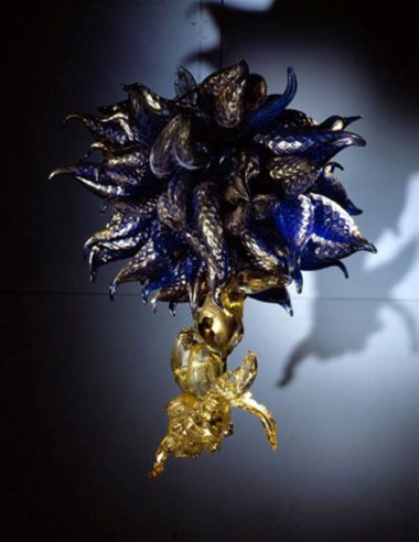 Blue Chandelier with Flowers and Putti