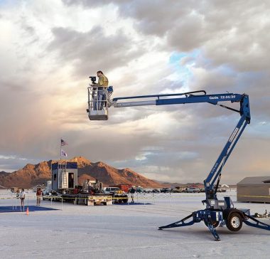 Edward Burtynsky, shooting from a crane, at Bonneville Salt Flats, Utah. Photo: Joseph Hartman 
