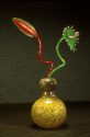 Golden Yellow Ikebana with Red and Green Stems