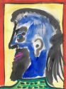 Untitled (Vertical profile of bearded man with blue face)